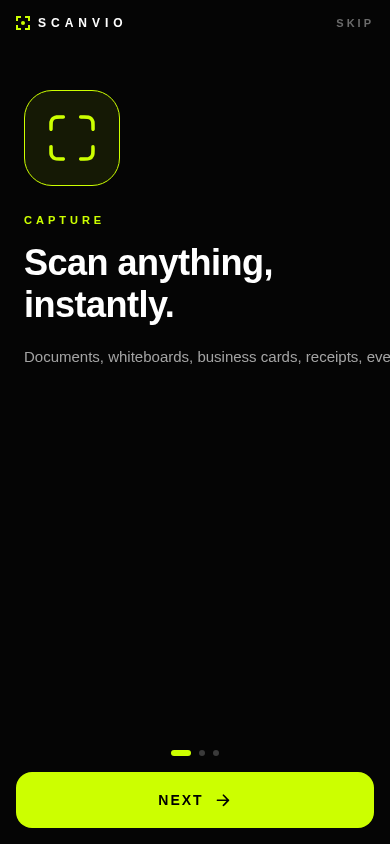 Scanvio onboarding screen